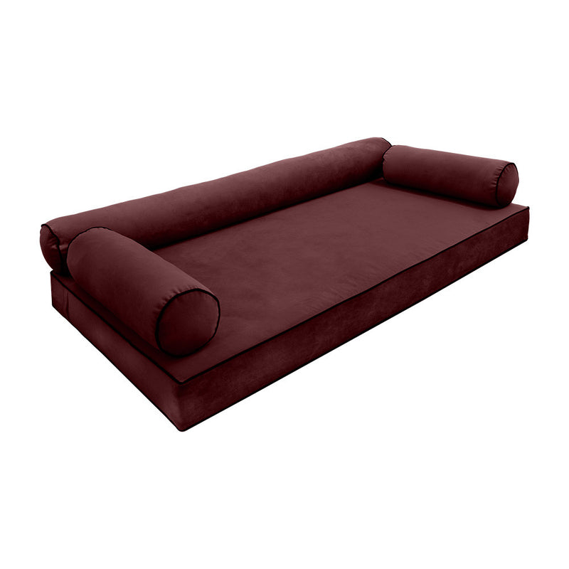 Model V6 Twin-XL Velvet Contrast Pipe Indoor Daybed Mattress Pillow Complete Set AD368