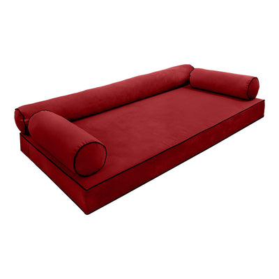 Model V6 Twin-XL Velvet Contrast Pipe Indoor Daybed Mattress Pillow Complete Set AD369