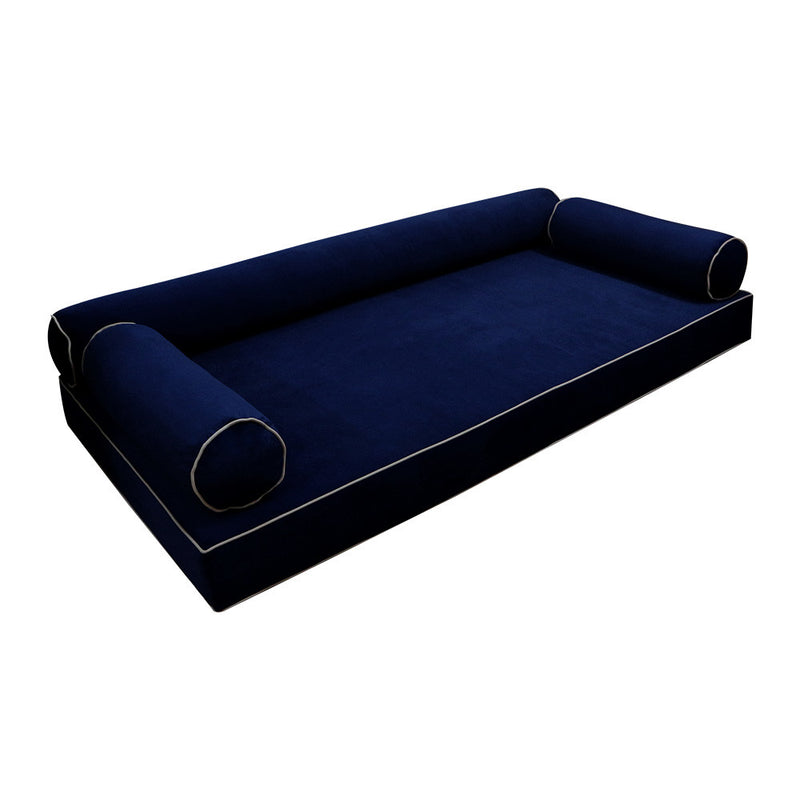 Model V6 Twin-XL Velvet Contrast Pipe Indoor Daybed Mattress Pillow Complete Set AD373