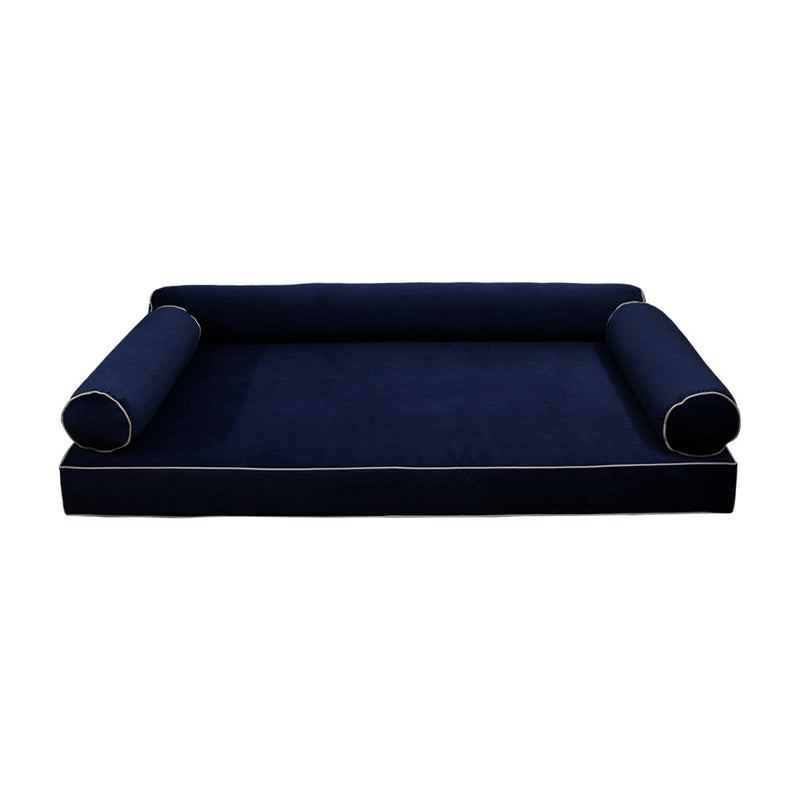 Model V6 Twin-XL Velvet Contrast Pipe Indoor Daybed Mattress Pillow Complete Set AD373