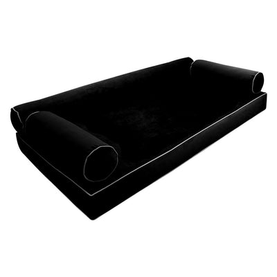 Model V6 Twin-XL Velvet Contrast Pipe Indoor Daybed Mattress Pillow Complete Set AD374