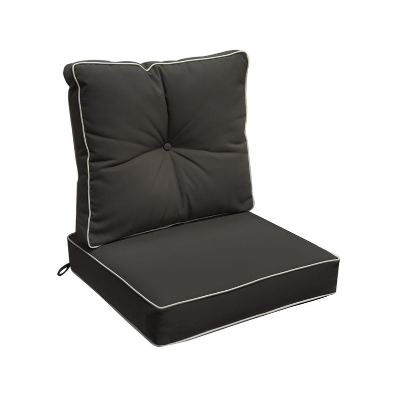 24"x24"x5" Dark Beige Deep Seat Cushion W/ Back Rest Pillow Polyester Pipe Trim