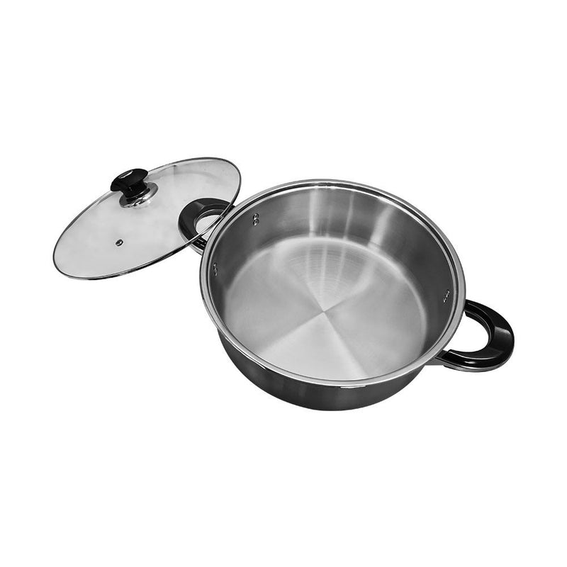 14" Stainless Steel Low Pot with Glass Lid, 14 Qt,Saucepan Stock Pot,Sauce Pot