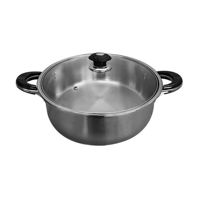 14" Stainless Steel Low Pot with Glass Lid, 14 Qt,Saucepan Stock Pot,Sauce Pot