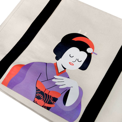 16" x 13" Reusable Canvas Geisha Tote Bag,Grocery Bag,Beach Bag,Shopping Bag