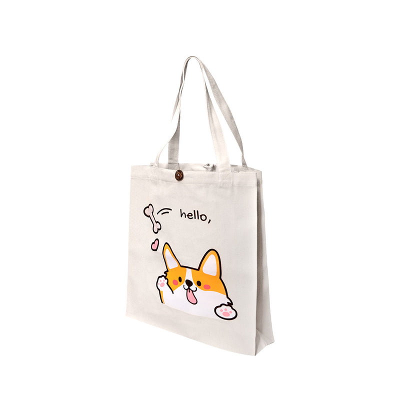 14"L x 15"H Reusable Canvas Corgi Tote Bag,Grocery Bag ,Shopping Bag, Beach Bag