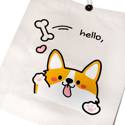 14"L x 15"H Reusable Canvas Corgi Tote Bag,Grocery Bag ,Shopping Bag, Beach Bag