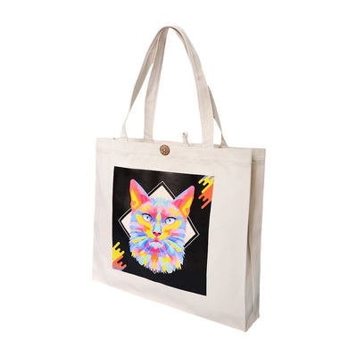 16"L x 14"H Reusable Canvas Cat Tote Bag,Grocery Bag,Beach Bag,Shopping Bag