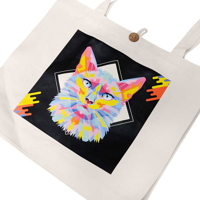 16"L x 14"H Reusable Canvas Cat Tote Bag,Grocery Bag,Beach Bag,Shopping Bag