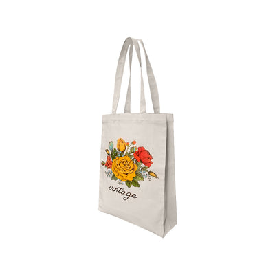 12"L x 15"H Reusable Canvas Roses Tote Bag, Grocery Bag, Beach Bag, Shopping Bag