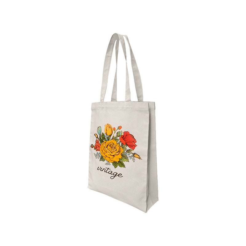 12"L x 15"H Reusable Canvas Roses Tote Bag, Grocery Bag, Beach Bag, Shopping Bag