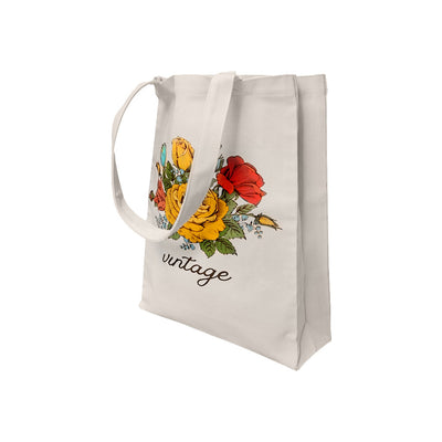 12"L x 15"H Reusable Canvas Roses Tote Bag, Grocery Bag, Beach Bag, Shopping Bag