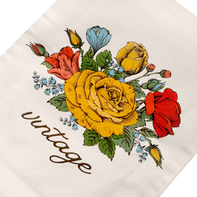 12"L x 15"H Reusable Canvas Roses Tote Bag, Grocery Bag, Beach Bag, Shopping Bag