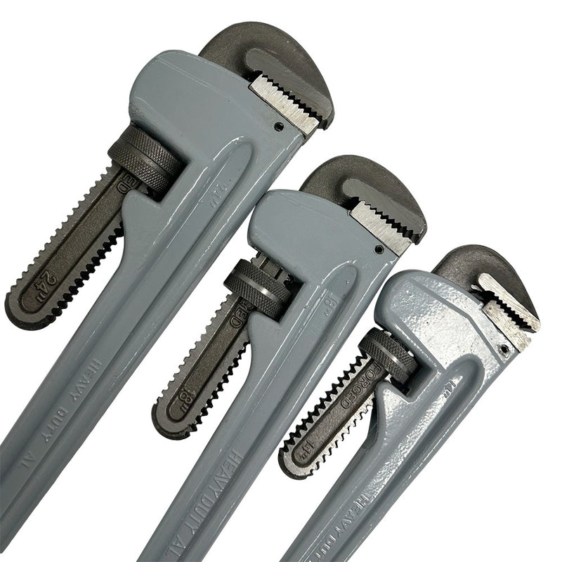 3 Pc Aluminum Pipe Wrench Set,14",18",24",Adjustable Plumbing Wrench,Drop Forged