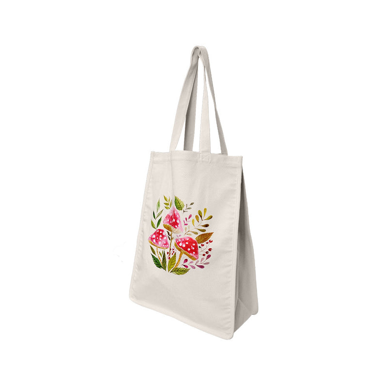 15"L x 19"H Reusable Canvas Mushroom Tote Bag,Grocery Bag,Beach Bag,Shopping Bag