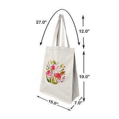 15"L x 19"H Reusable Canvas Mushroom Tote Bag,Grocery Bag,Beach Bag,Shopping Bag