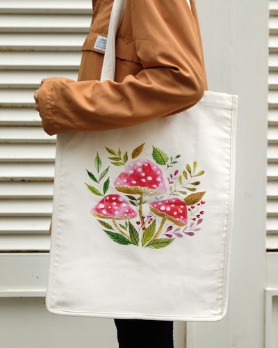 15"L x 19"H Reusable Canvas Mushroom Tote Bag,Grocery Bag,Beach Bag,Shopping Bag