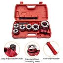 6 Pc Ratchet Pipe Threader Kit – 1/4” to 3/4” Die Head Set with Handle & 6 Dies for Plumbing, Conduit & Metal Pipe Threading