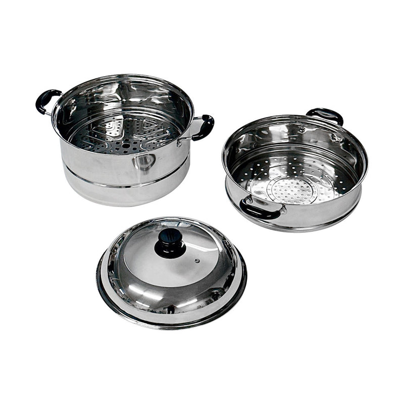 2 Tier 11"/28cm Stainless Steel Steamer Set Stackable Steam Pot with Glass Lid