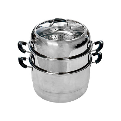 2 Tier 13"/34cm Stainless Steel Steamer Set Stackable Steam Pot with Glass Lid
