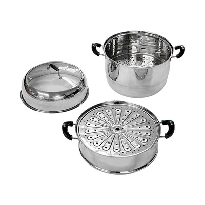 2 Tier 13"/34cm Stainless Steel Steamer Set Stackable Steam Pot with Glass Lid