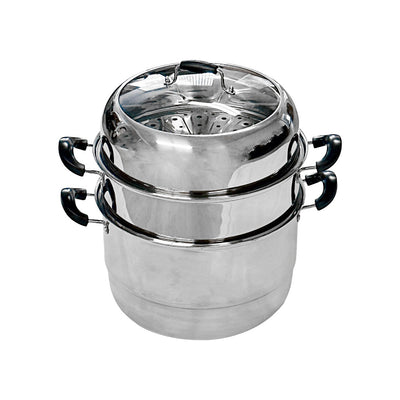 2 Tier 14"/36cm Stainless Steel Steamer Set Stackable Steam Pot with Glass Lid