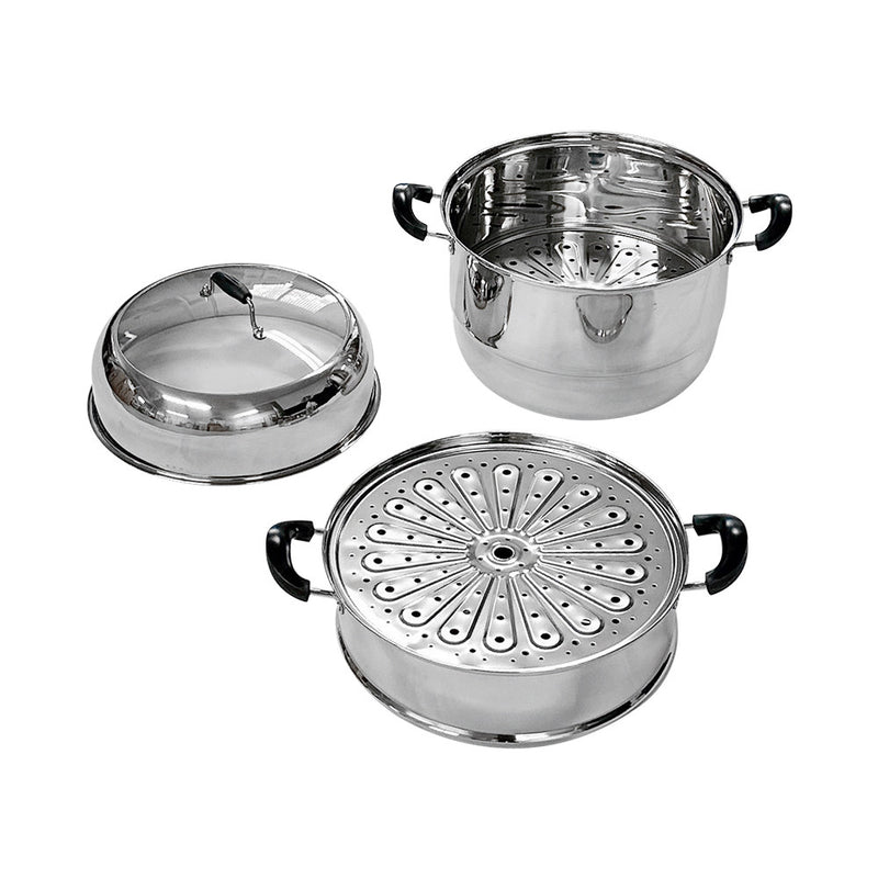 2 Tier 14"/36cm Stainless Steel Steamer Set Stackable Steam Pot with Glass Lid