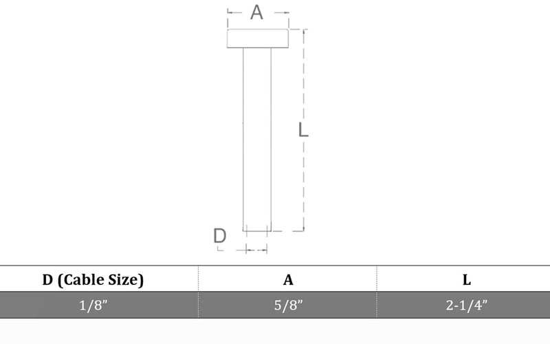 Black Oxide 1/8" T316 S.Steel Hand Swage Dome Plain Head For 1/8" Cable 10 PC