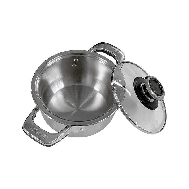 3 Qt Stainless Steel Stock Pot,with Lid,Tempered Glass Lid & Double Side Handles