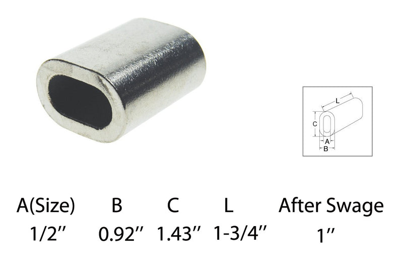 1/2" Chamfer Cable Wire Rope Sleeves Stainless Steel Crimping Loop Sleeves, 1 Pc