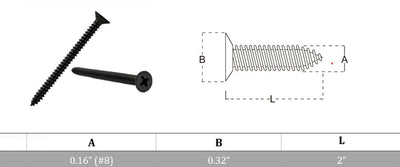 Wood Screw Black Oxide Coated Stainless Steel Self Tapping Screw , 1/4" x 2"