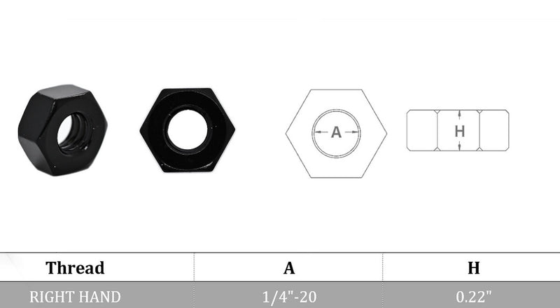 Stainless Steel Black Oxide Hex Nut, Right Hand UNC Standard 1/4"-20 Hex Nut