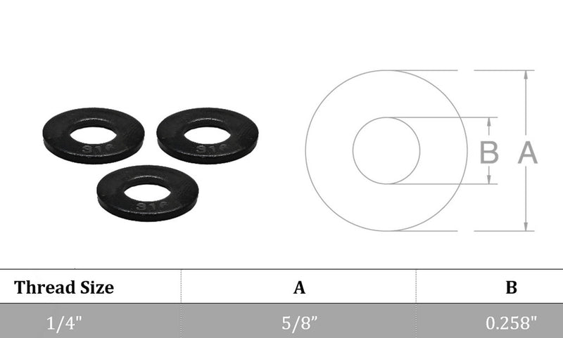 Stainless Steel T316, Black Oxide Coated 1/4" ID Flat Washers Nuts Bolts