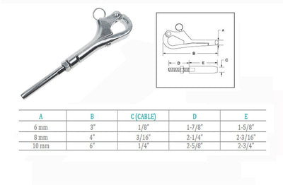 Stainless Steel Pelican Hook Shackle For 1/8", 3/16", 1/4" Cable Wire Sailing Boat Yacht