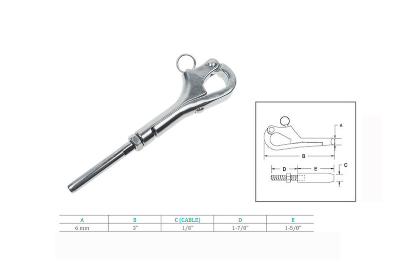 Stainless Steel Pelican Hook Shackle For 1/8", 3/16", 1/4" Cable Wire Sailing Boat Yacht