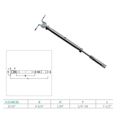 Marine Stainless Steel Swageless Deck Toggle Turnbuckle Fitting 1/8", 3/16" Cable Wire Rope