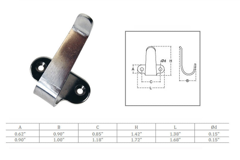 Marine Stainless Steel Side Mount Lashing Hooks Flat Hook for Cargo net, Boat, Yatch