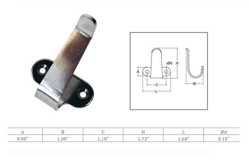 Marine Stainless Steel Side Mount Lashing Hooks Flat Hook for Cargo net, Boat, Yatch