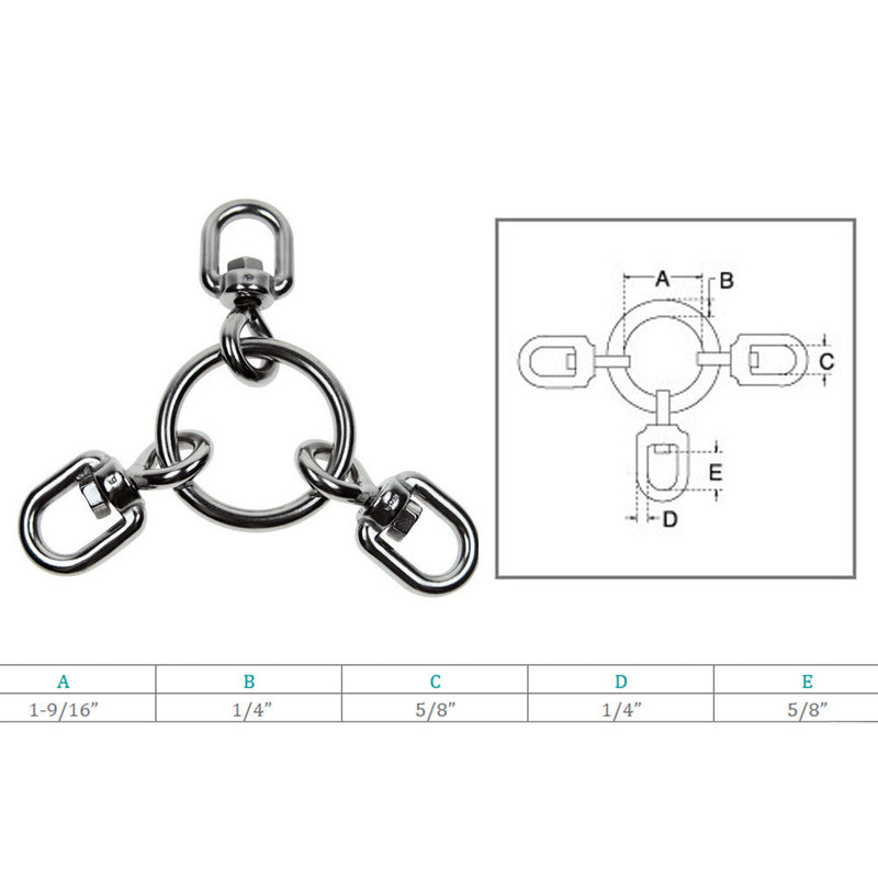 Rolling Fishing 3 Way Swivels Ring Tackle Fishing Boat, Stainless Steel