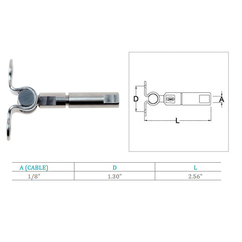 Marine Boat Stainless Steel Swageless Deck Toggle For 1/8", 3/16" Cable Wire Railing