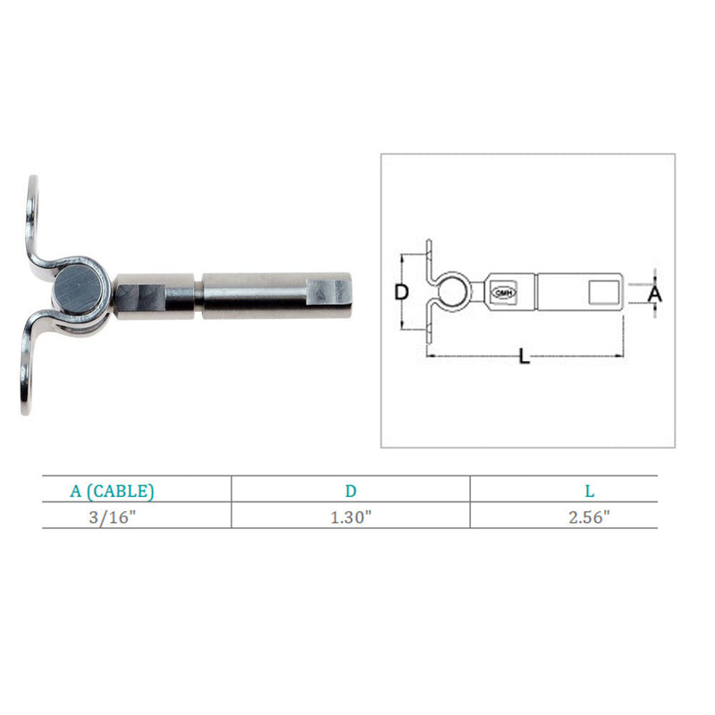 Marine Boat Stainless Steel Swageless Deck Toggle For 1/8", 3/16" Cable Wire Railing