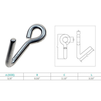 5/16", 3/8" Marine Boat Stainless Steel Downhaul Hook Rigging Lifting Hook