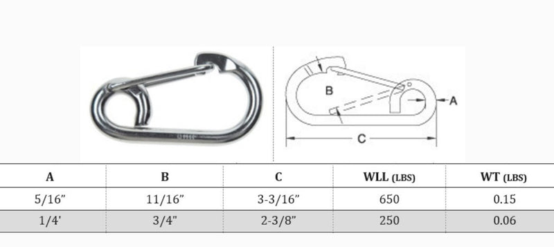 Stainless Steel Gate Spring Snap Hook Lobster Claw Carabiner Marine Clip Boat 1/4", 5/16"