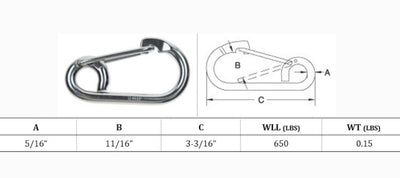 Stainless Steel Gate Spring Snap Hook Lobster Claw Carabiner Marine Clip Boat 1/4", 5/16"