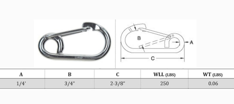 Stainless Steel Gate Spring Snap Hook Lobster Claw Carabiner Marine Clip Boat 1/4", 5/16"