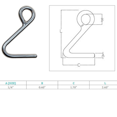 Stainless Steel Top Dock Deck Rope Yacht Marine Grade Cunningham Hook S Hook