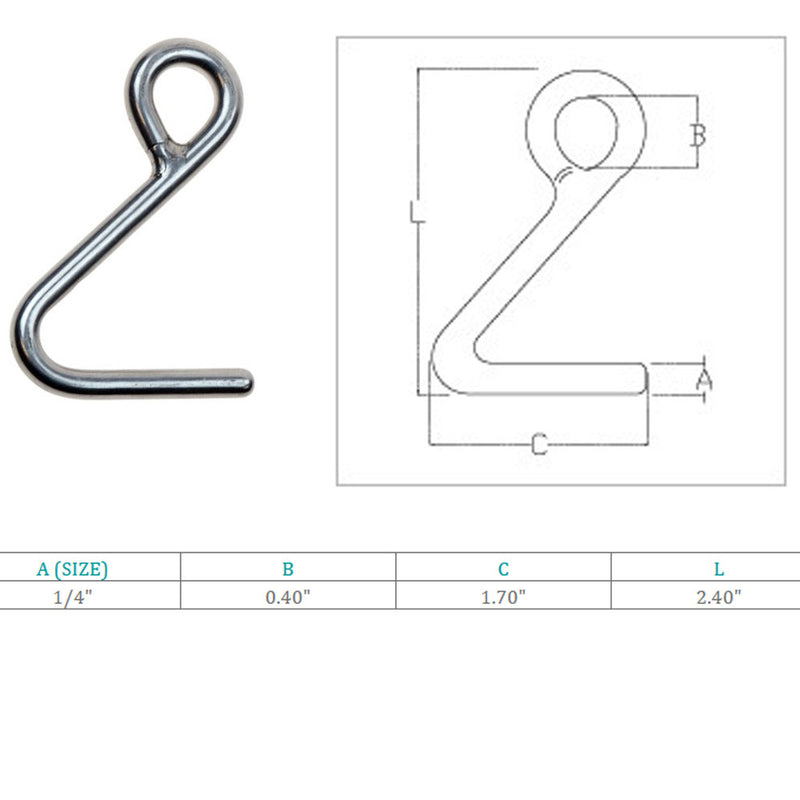 Stainless Steel Top Dock Deck Rope Yacht Marine Grade Cunningham Hook S Hook