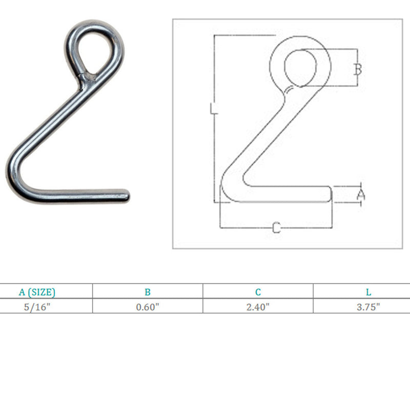 Stainless Steel Top Dock Deck Rope Yacht Marine Grade Cunningham Hook S Hook