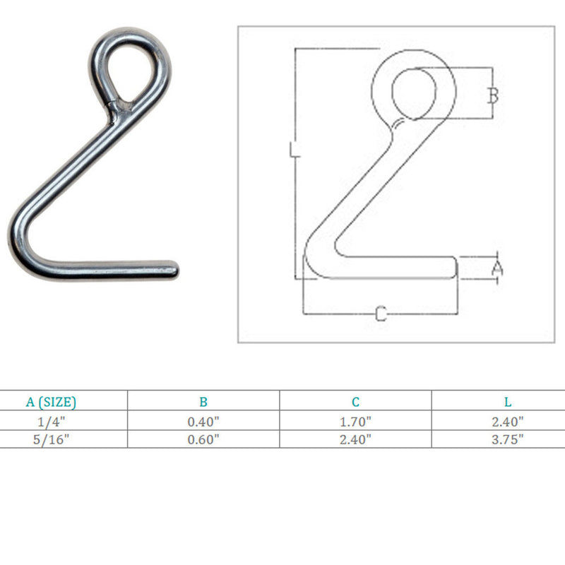 Stainless Steel Top Dock Deck Rope Yacht Marine Grade Cunningham Hook S Hook