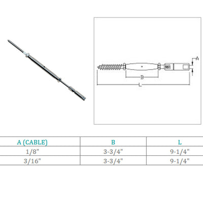 Stainless Steel Marine Swageless & Lag Turnbuckle For 3/16", 1/8" Cable Wire Rope